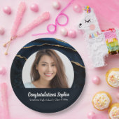 Aangepast Afstuderen Fotomarmer Agate Blue Papieren Bordje (Feest)