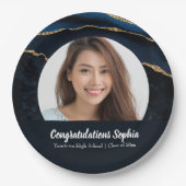 Aangepast Afstuderen Fotomarmer Agate Blue Papieren Bordje (Voorkant)