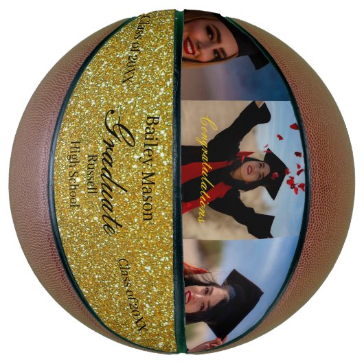 Aangepast Afstuderen Foto's Gold Name Basketball Basketbal (Verticaal)