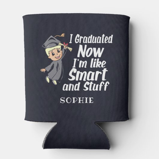 Aangepast Afstuderen Gag I Afgestudeerde Cartoon N Blikjeskoeler (Achterkant)