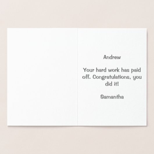 Aangepast Afstuderen Gefeliciteerd Metallic Folie Kaarten (Binnen)