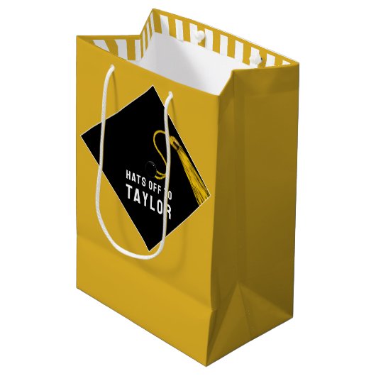 Aangepast Afstuderen Gold Middelgrote Gift Bag Medium Cadeauzakje (Voorkant Gekanteld)