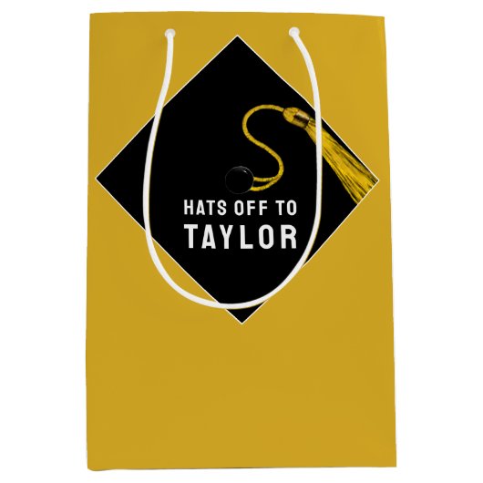 Aangepast Afstuderen Gold Middelgrote Gift Bag Medium Cadeauzakje (Voorkant)