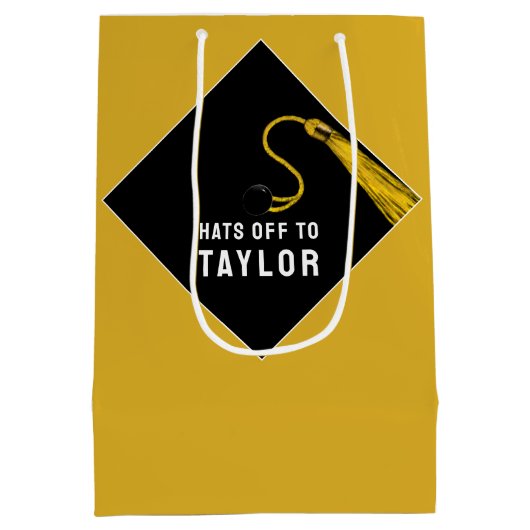 Aangepast Afstuderen Gold Middelgrote Gift Bag Medium Cadeauzakje (Achterkant)