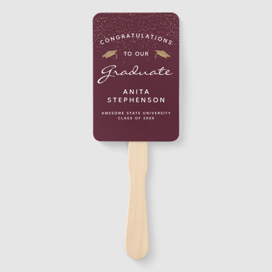 Aangepast Afstuderen met Burgundy White Gold-foto Handwaaier (Voorkant)