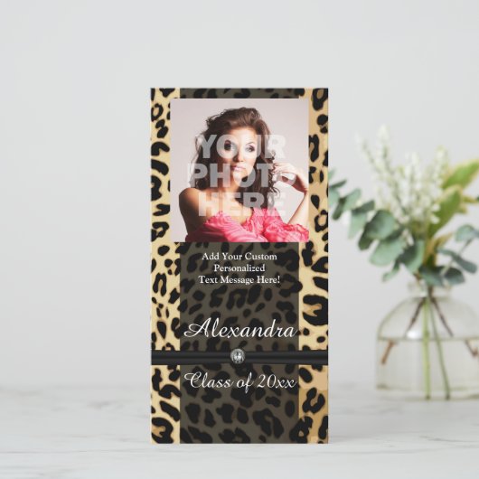 Aangepast Afstuderen met zwarte leopard Ribbon Jew Aankondiging (Staand voorkant)