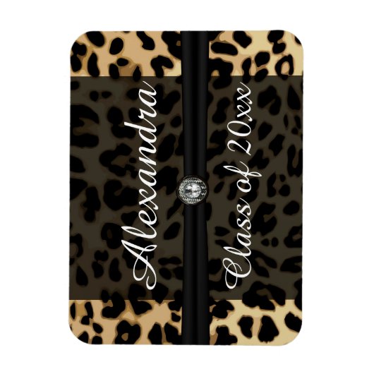 Aangepast Afstuderen met zwarte leopard Ribbon Jew Magneet (Verticaal)
