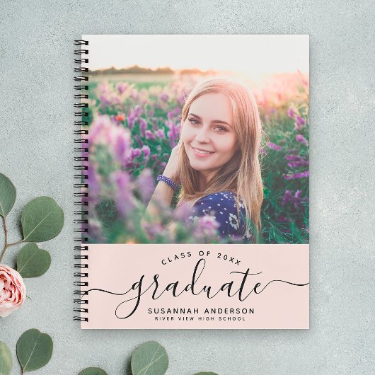Aangepast Afstuderen Modern Blush Script Photo Gue Notitieboek