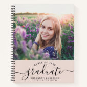 Aangepast Afstuderen Modern Blush Script Photo Gue Notitieboek (Voorkant)