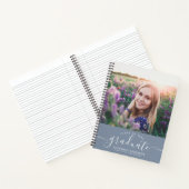 Aangepast Afstuderen Modern Dusty Blue Script Foto Notitieboek (Binnen)