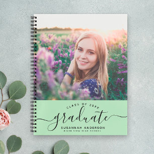 Aangepast Afstuderen Modern Mint Script Fotogast Notitieboek