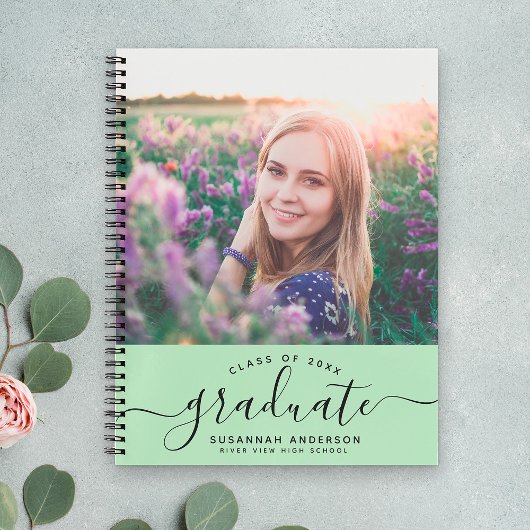 Aangepast Afstuderen Modern Mint Script Fotogast Notitieboek