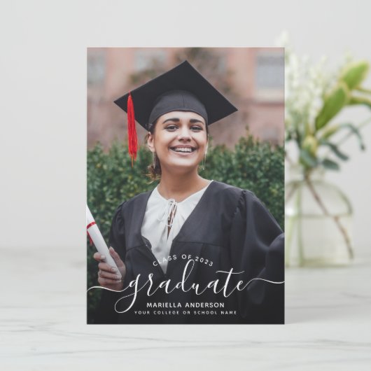 Aangepast Afstuderen Moderne Elegant Script-foto Kaart (Staand voorkant)