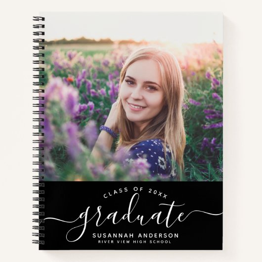 Aangepast Afstuderen Moderne Elegant Script-foto Notitieboek (Voorkant)