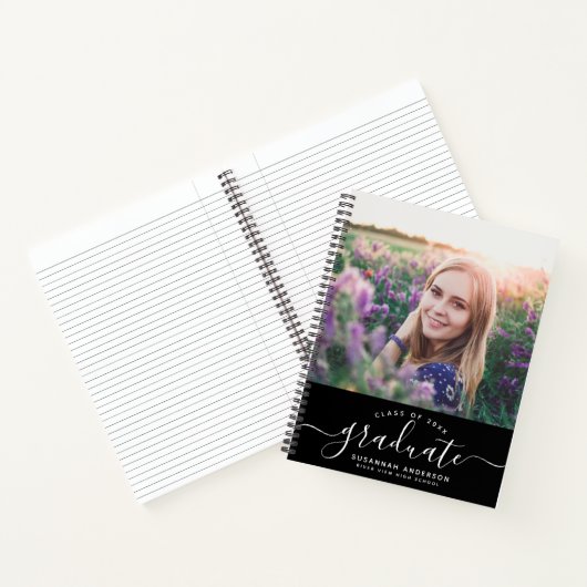 Aangepast Afstuderen Moderne Elegant Script-foto Notitieboek (Binnen)