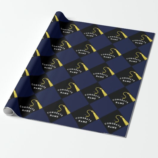 Aangepast Afstuderen Navy Blue Cadeaupapier (Uitgerold)