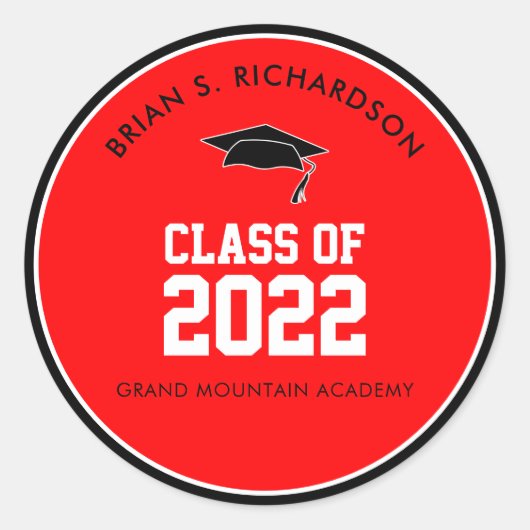 Aangepast afstuderen rood en zwart ronde sticker (Voorkant)