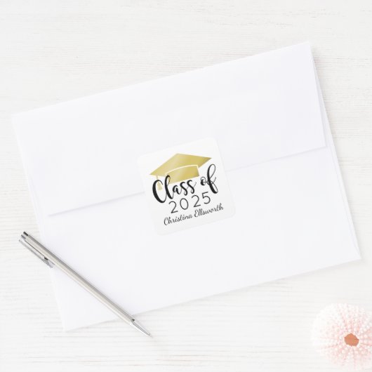 Aangepast Afstuderen voor modern Script Gold 2023 Vierkante Sticker (Envelop)