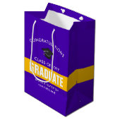 Aangepast Afstuderen voor Paars en goud Medium Cadeauzakje (Voorkant Gekanteld)