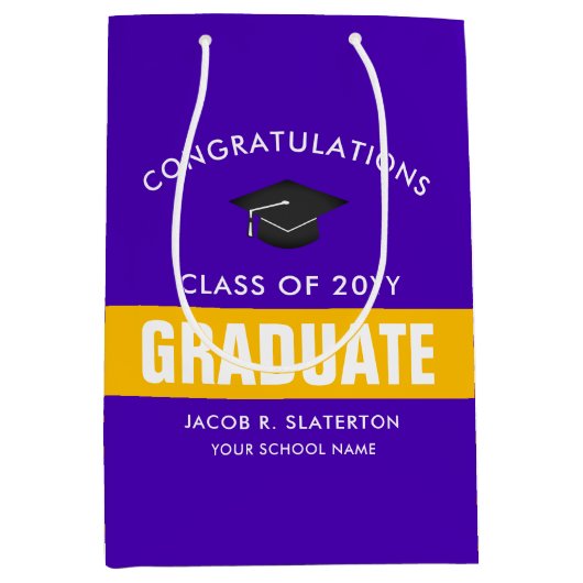 Aangepast Afstuderen voor Paars en goud Medium Cadeauzakje (Voorkant)