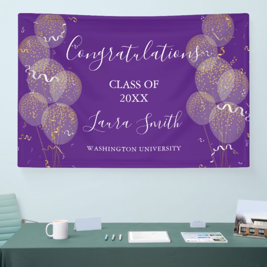 Aangepast Afstuderen voor Paarse en Gold-Gold Cust Spandoek (Beurs)