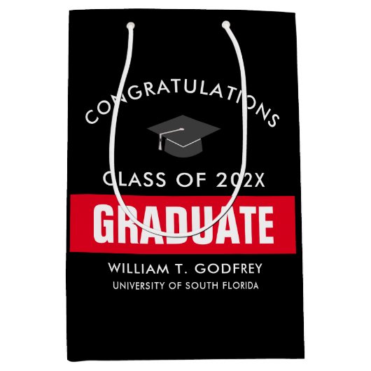 Aangepast Afstuderen voor rood en zwart Medium Cadeauzakje (Voorkant)