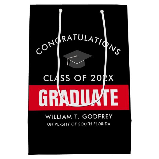 Aangepast Afstuderen voor rood en zwart Medium Cadeauzakje (Achterkant)