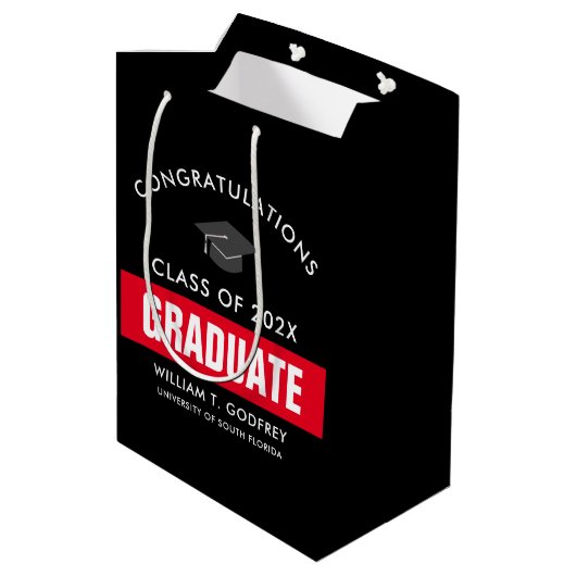 Aangepast Afstuderen voor rood en zwart Medium Cadeauzakje (Achterkant Gekanteld)