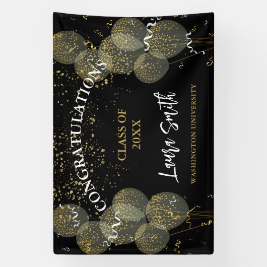 Aangepast Afstuderen voor zwarte & goudfeesten Spandoek (Verticaal)