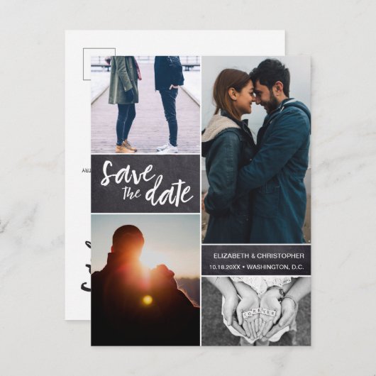 Aangepast alkboard Sla datum 4 foto's op Aankondigingskaart (Voorkant / Achterkant)