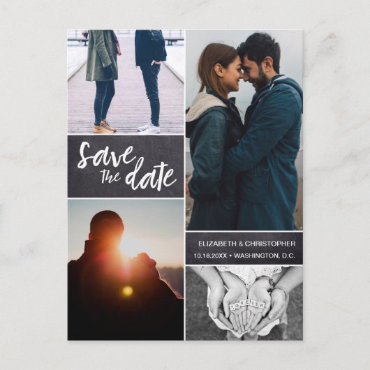 Aangepast alkboard Sla datum 4 foto's op Aankondigingskaart (Voorkant)