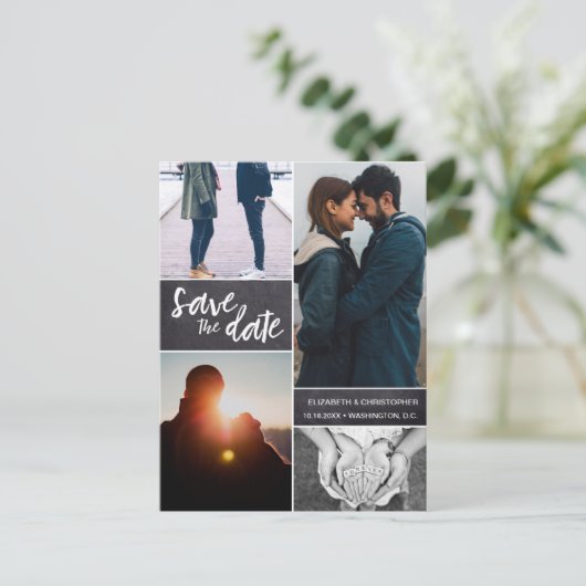 Aangepast alkboard Sla datum 4 foto's op Aankondigingskaart (Staand voorkant)