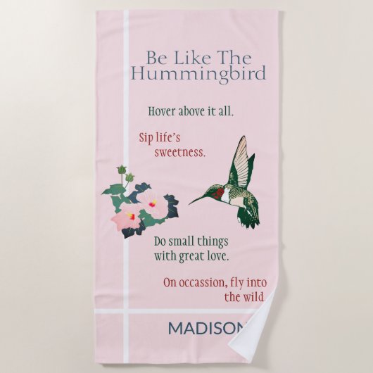 Aangepast als een Hummingbird Beach Towel Strandlaken (Voorkant)