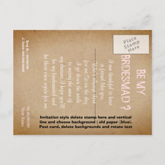 Aangepast als mijn bruidsmeisje uitnodiging briefkaart (Achterkant)