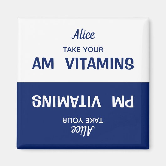 Aangepast AM/PM Vitamine Pill Reminder Magnet (Voorkant)