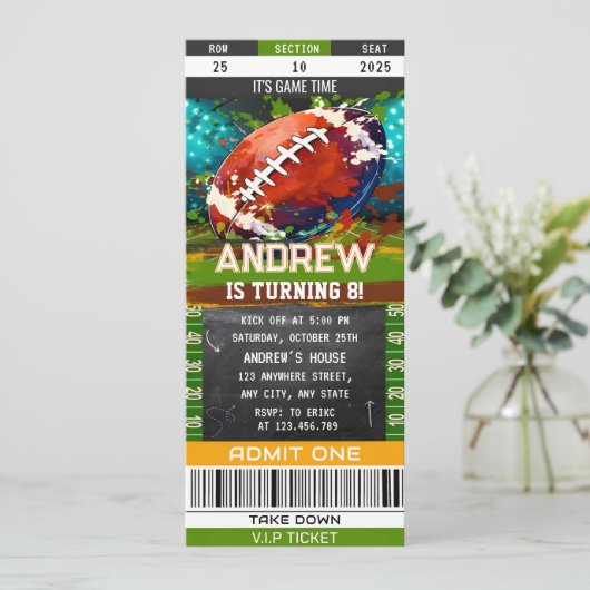 Aangepast Amerikaans Football Ticket verjaardagsfe Kaart (Staand voorkant)