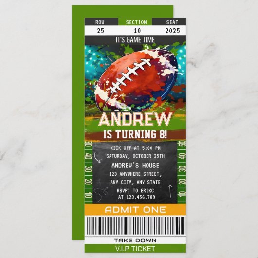 Aangepast Amerikaans Football Ticket verjaardagsfe Kaart (Voorkant / Achterkant)