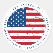Aangepast Amerikaans vlaggenstaatadres Ronde Sticker (Voorkant)