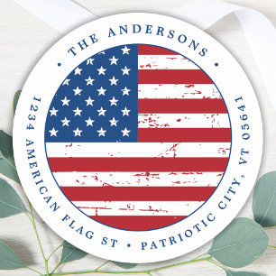 Aangepast Amerikaans vlaggenstaatadres Ronde Sticker