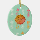 Aangepast anananassleblauw anananasslepatroon keramisch ornament (Rechts)