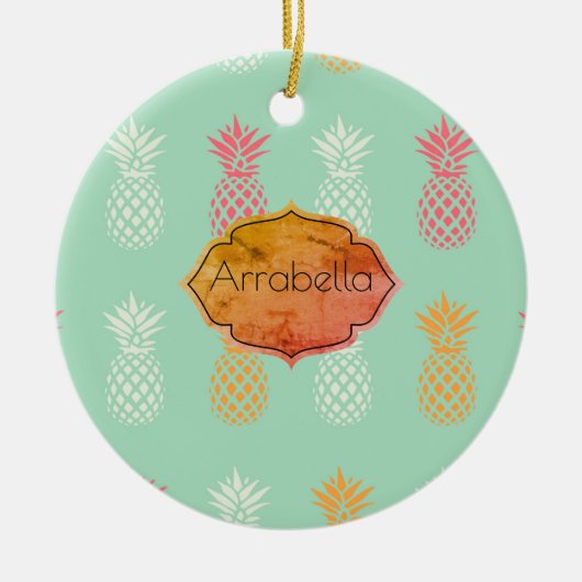 Aangepast anananassleblauw anananasslepatroon keramisch ornament (Voorkant)