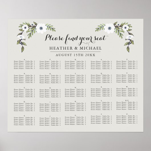 Aangepast Anemone-Alfabetical Seating Chart Poster (Voorkant)