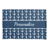 Aangepast anker marineblauw en witte nautische boo kussensloop (Voorkant)