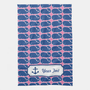 Aangepast anker voor Nautical Blue Whale Theedoek