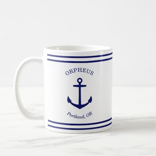 Aangepast Ankerembleem Nautisch (wit & blauw) Koffiemok (Links)