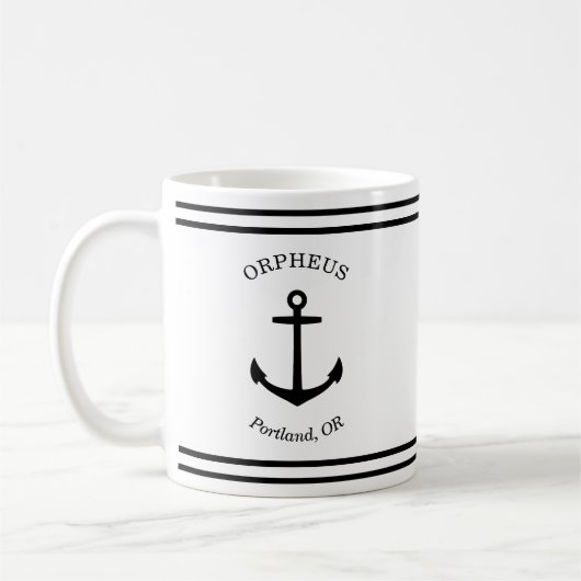 Aangepast Ankerembleem Nautisch (wit & zwart) Koffiemok (Links)