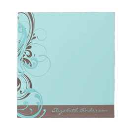 Aangepast Aqua Blue Brown Floral Notitieblok