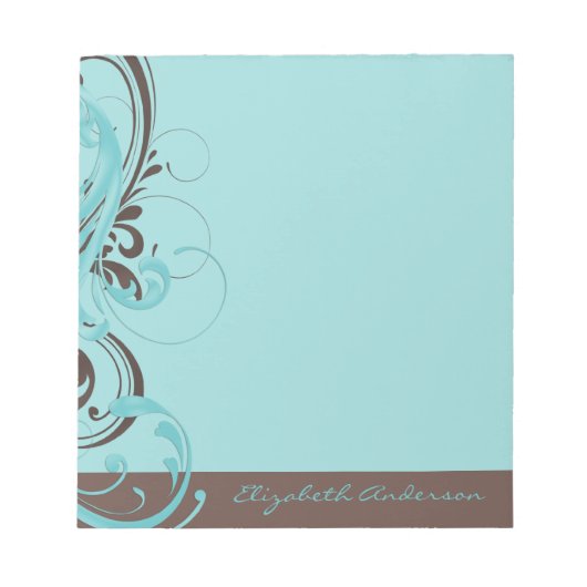 Aangepast Aqua Blue Brown Floral Notitieblok (Voorkant)