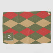 Aangepast Argyle – legergroen, rood en khaki monog Golfhanddoek (Horizontaal)