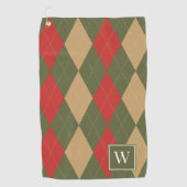 Aangepast Argyle – legergroen, rood en khaki monog Golfhanddoek (Voorkant)